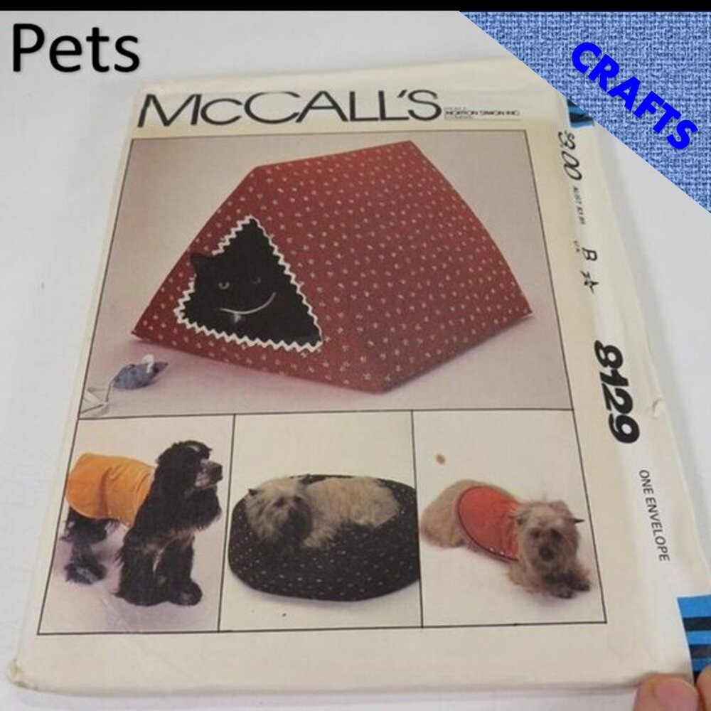 McCalls 8129 Pet House, Bed, Toy Mouse, Dog Coat Sewing Patterns UNCUT